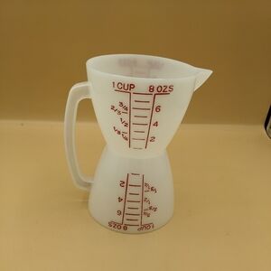 Vintage Tupperware Wet & Dry Measuring Cups 2 Sided 1 Cup Red Marking Pre-owned